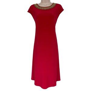 Size 1X 16 RED EMBELLISHED GOLD NECKLINE DRESS Summer Wedding Party PLUS‎ SIZE